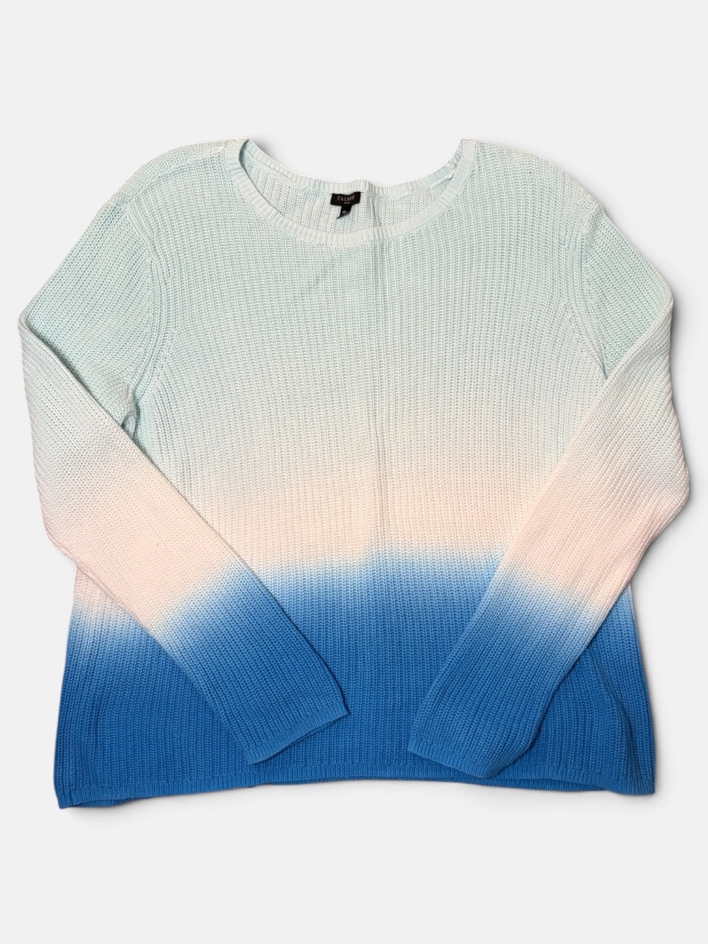 Talbots 100% Cotton Petite XL Blue White Ombré Crewneck Sweater
